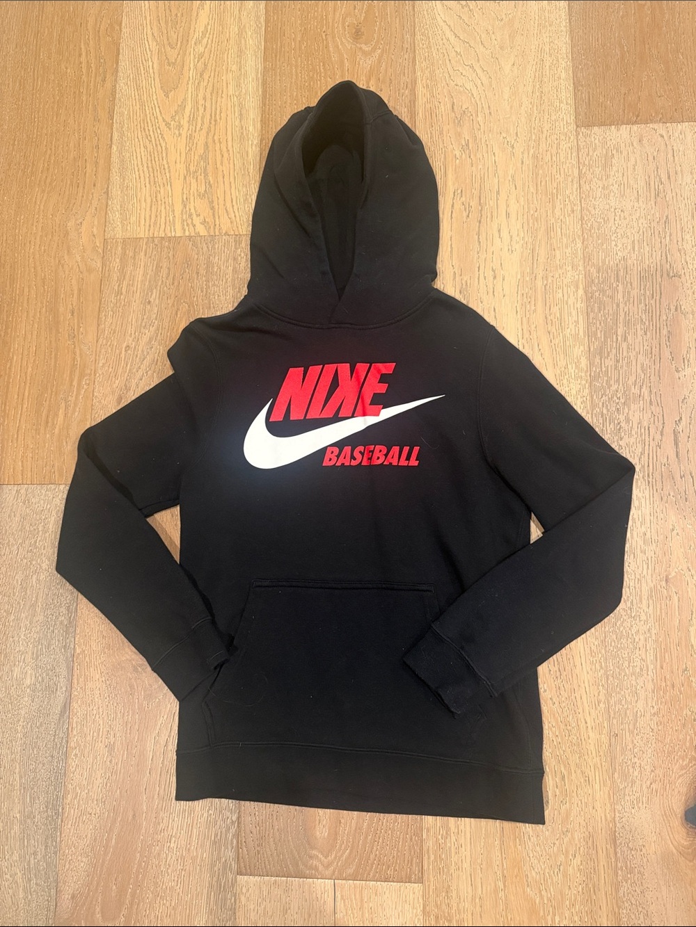 Nike Black baseball Hoodie with Red & White Logo (big boys size large)